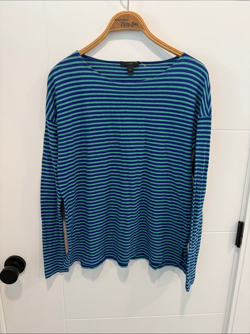 J. Crew Navy and Teal Striped Knit Top